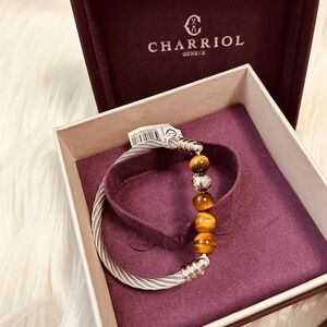 Charriol Tiger Eye Charm Bangle Steel PVD